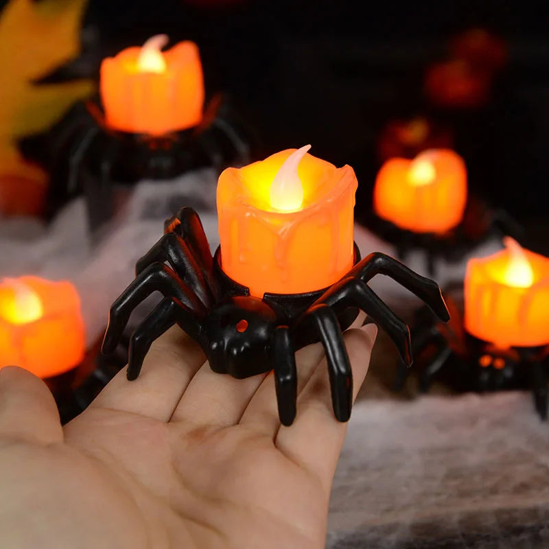 Halloween LED Spider Pumpkin Candle Light – Flameless Decoration Lamp