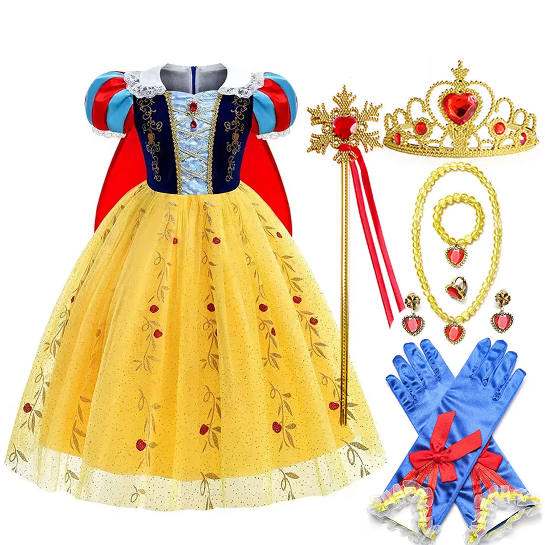 Snow White Princess Costume Dress for Girls – Disney Cosplay with Cloak & Headband