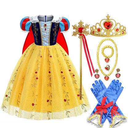 Snow White Princess Costume Dress for Girls – Disney Cosplay with Cloak & Headband