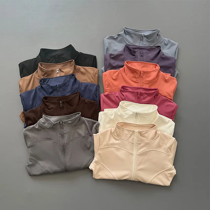 Women's Fitted Zip-Up Workout Jacket – Waist-Cinching Long Sleeve Activewear
