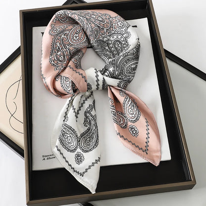 Silk Feel Square Scarf for Women – Satin Hair Wrap & Foulard Shawl