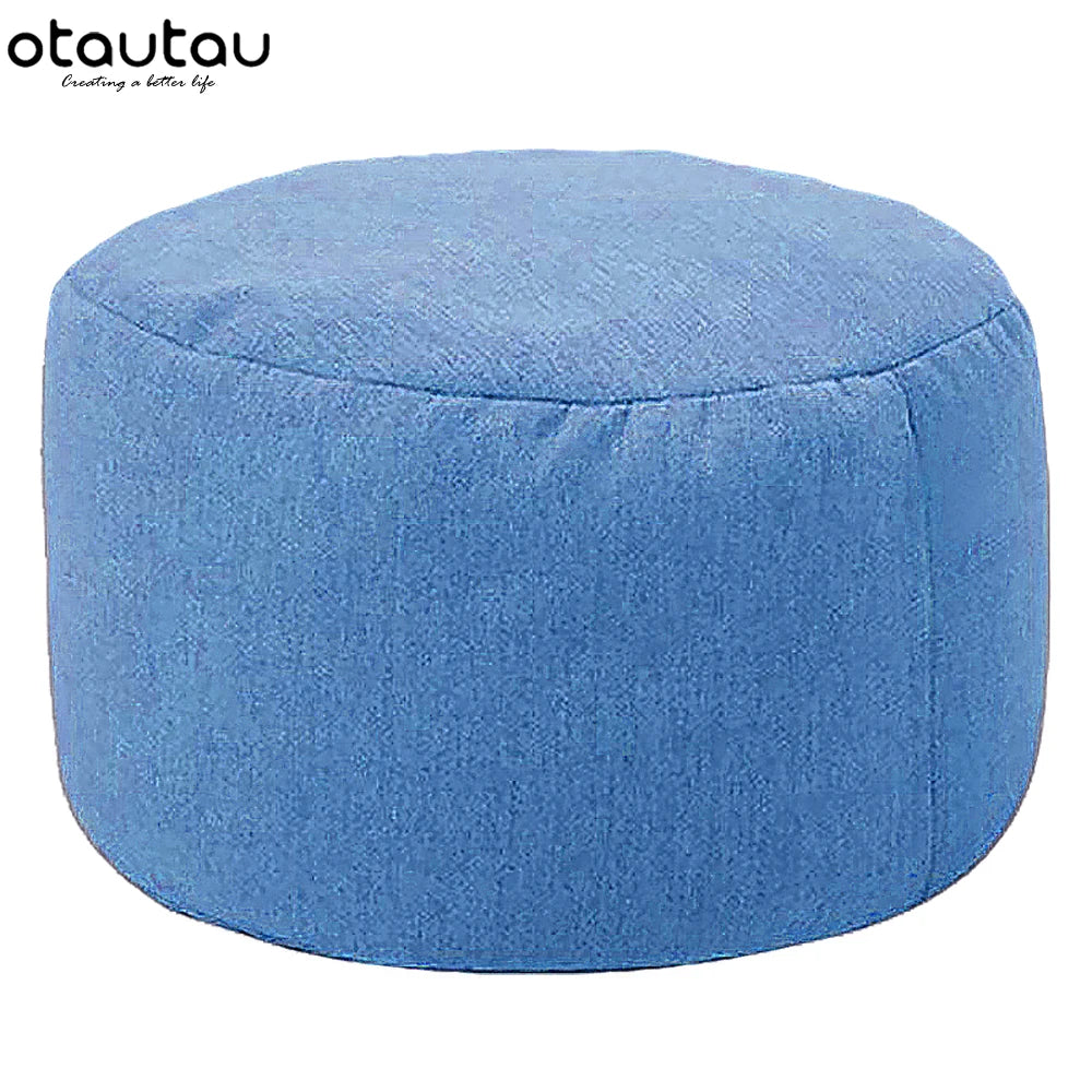 Round Linen Pouf Ottoman – Bean Bag Footstool Floor Cushion