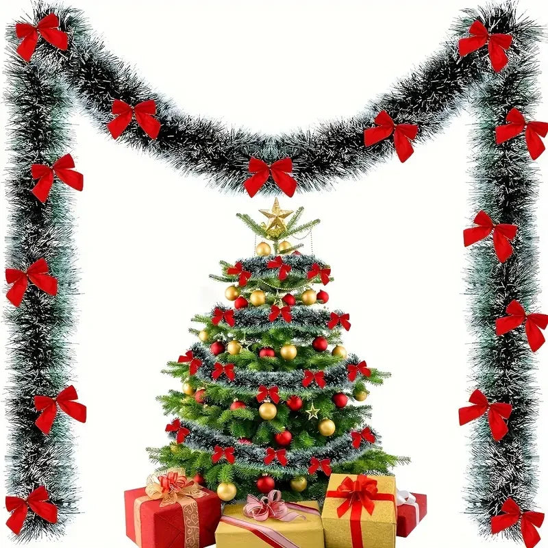 Christmas Tinsel Garland with Decorative Bows