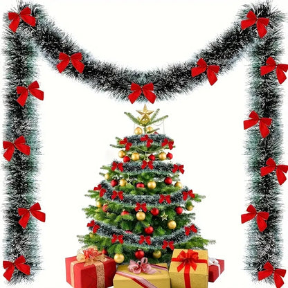 Christmas Tinsel Garland with Decorative Bows