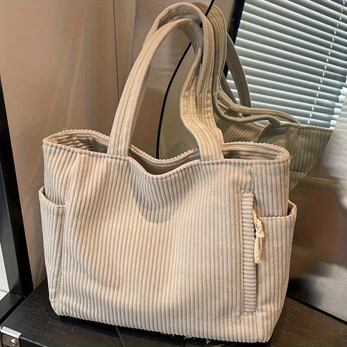 Casual Corduroy Tote Bag for Women – Large Capacity Shoulder Bag