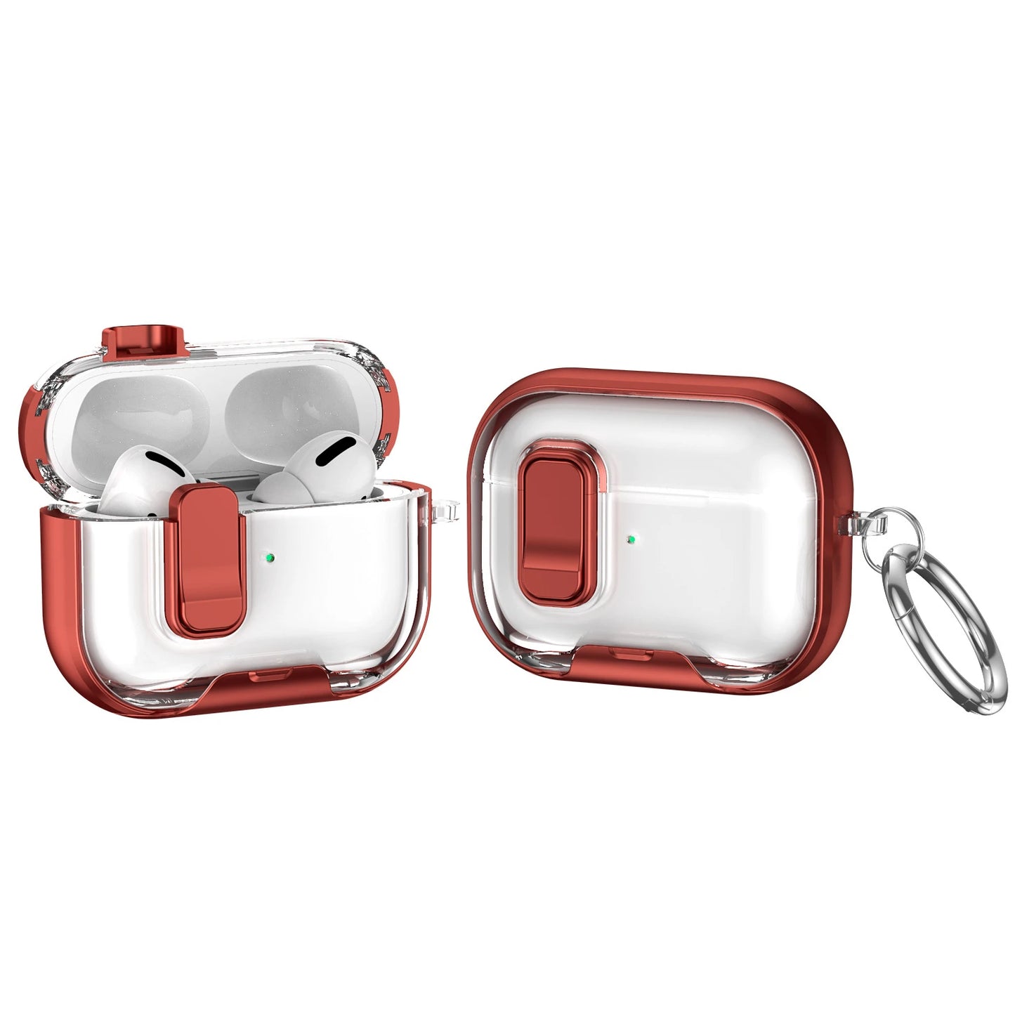 Clear AirPods Pro 3 Case Shockproof TPU Cover with Lock & Carabiner Ring
