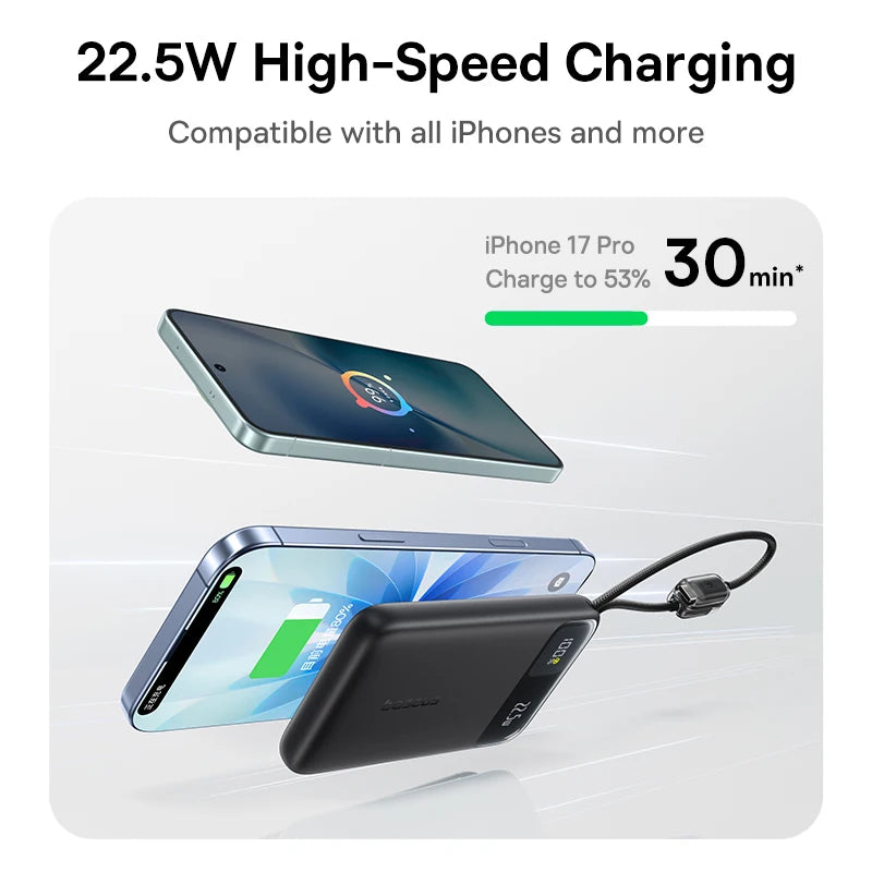 Baseus 10000mAh Power Bank 22.5W Fast Charging with Built-In Dual USB-C Cable