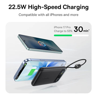 Baseus 10000mAh Power Bank 22.5W Fast Charging with Built-In Dual USB-C Cable