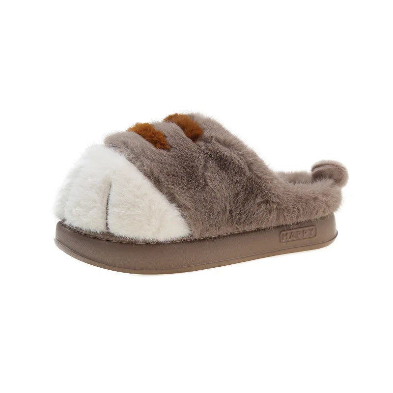 Fluffy Cat Claw Slippers for Women - Warm Non-Slip Furry House Slides