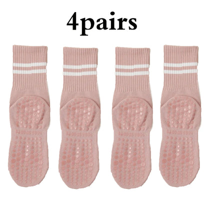 4 Pairs Women's Non Slip Pilates Yoga Grip Socks