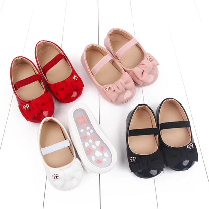 Baby Girl Bowknot Mary Jane Shoes – Soft PU Anti-Slip Sizes 17–19