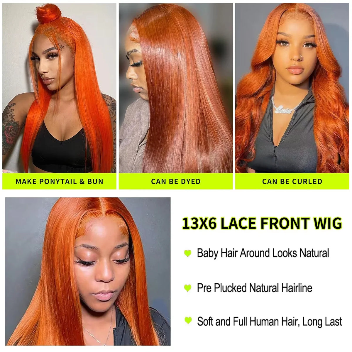 13x4/13x6 HD Lace Front Wig Ginger Orange Straight Human Hair