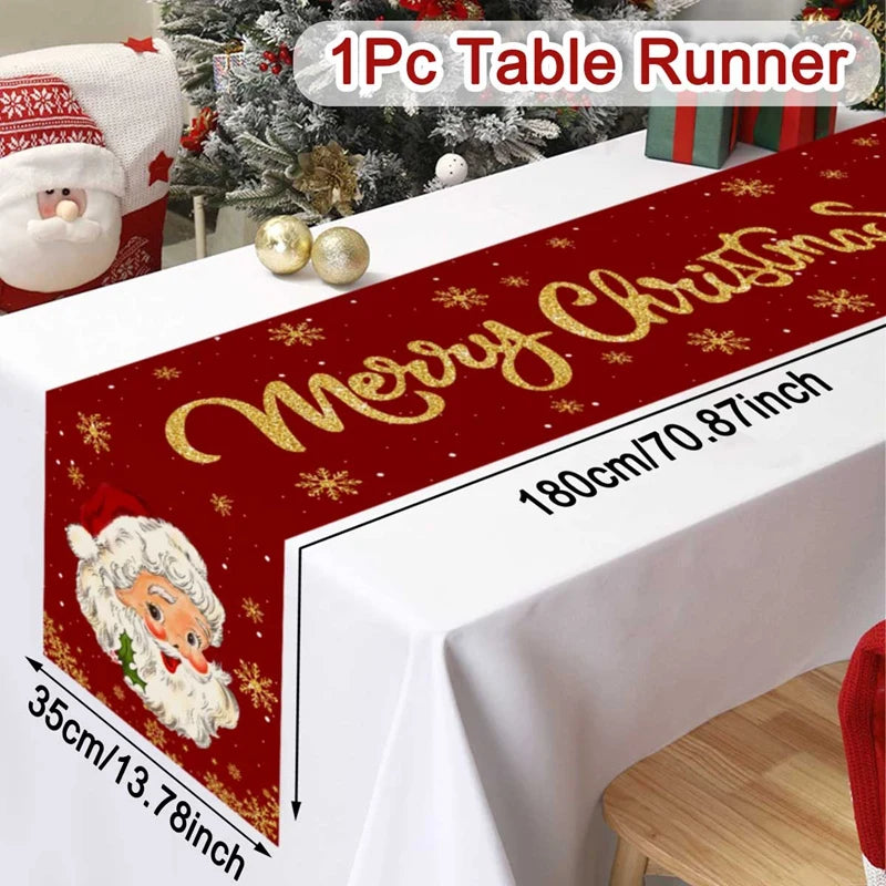 Christmas Table Runner – Festive Gnome & Santa Holiday Tablecloth