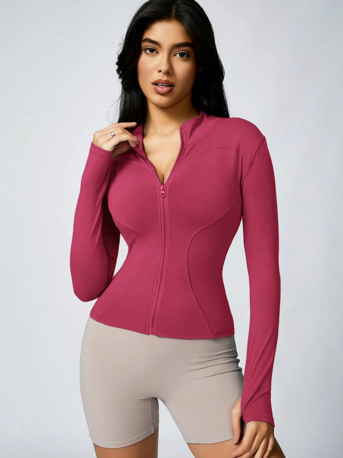 Women's Zip-Up Turtleneck Sports Jacket – Slim-Fit Activewear Top
