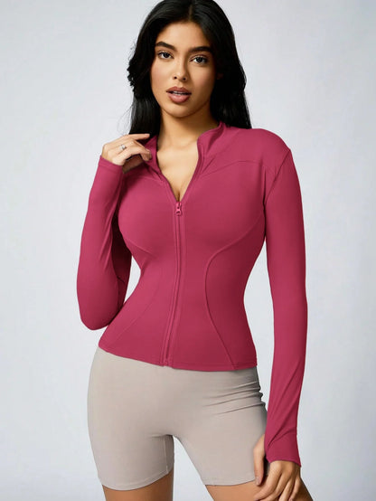 Women's Zip-Up Turtleneck Sports Jacket – Slim-Fit Activewear Top