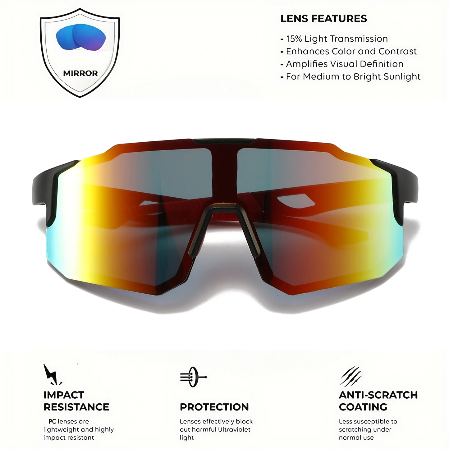 Oversized Sports Sunglasses – Wraparound Mirror Lens
