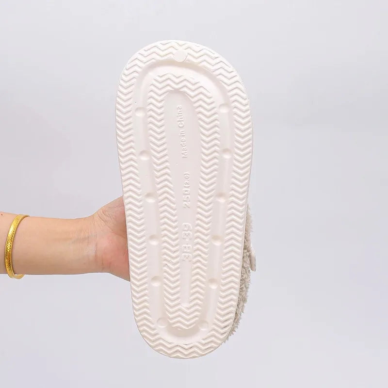 Waterproof Furry Mule Slippers – Women's Winter Clogs with Buckle