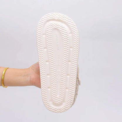 Waterproof Furry Mule Slippers – Women's Winter Clogs with Buckle