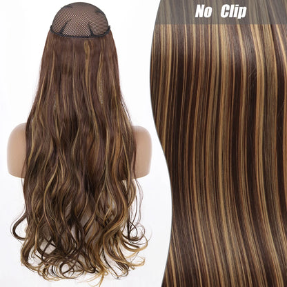 No-Clip Halo Hair Extensions – Long Wavy Synthetic Hairpiece