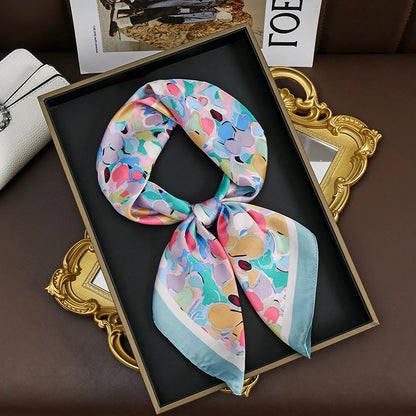 Silk Feel Square Scarf for Women – Satin Hair Wrap & Foulard Shawl