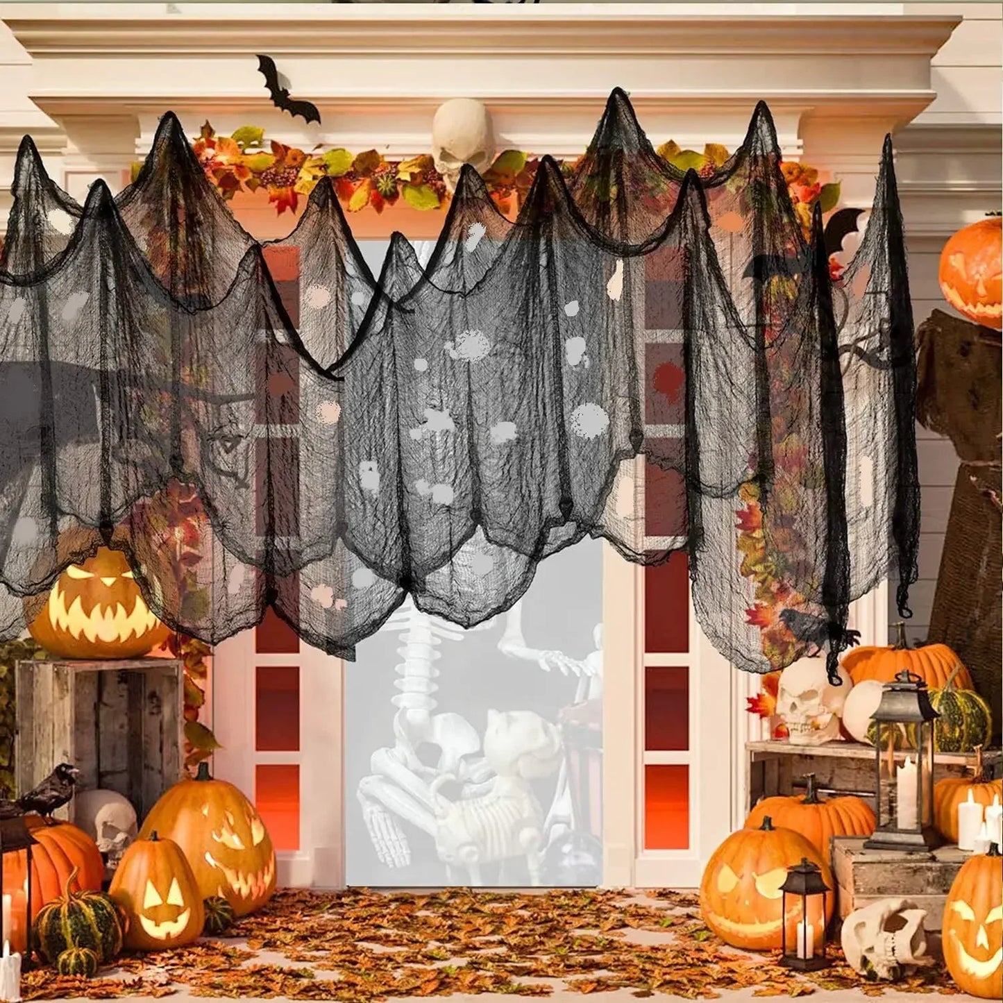 Halloween Creepy Gauze Cloth Door Curtain Decoration 72x30in