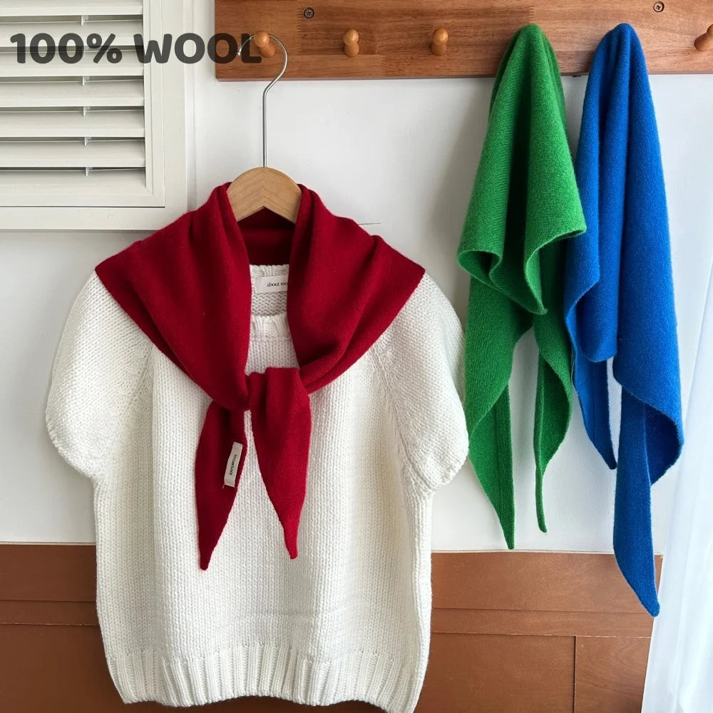 100% Wool Triangle Scarf for Women – Warm Knit Shawl & Pashmina Wrap