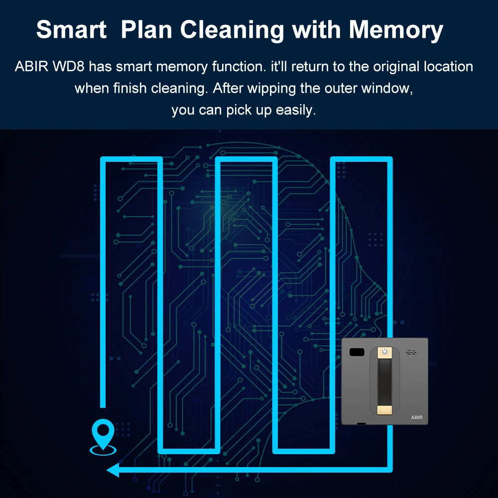 ABIR WD8 Robot Window Cleaner Dual Water Spray Smart App & Remote Control