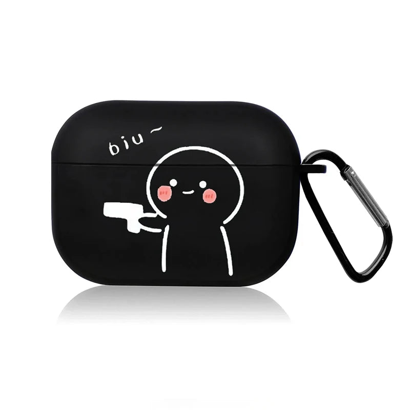 Cute Cartoon AirPods Case – Creative Line Black Protective Cover