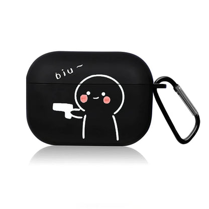 Cute Cartoon AirPods Case – Creative Line Black Protective Cover