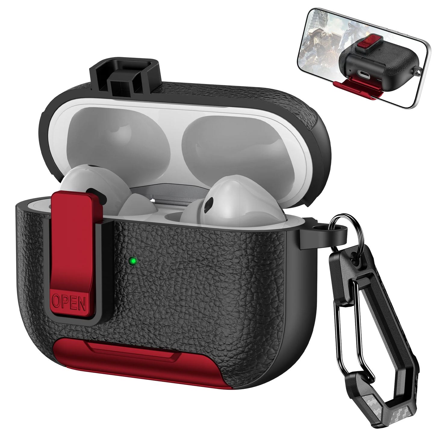 AirPods Case with Phone Holder Clip & Carabiner – Fits AirPods 1/2/3/Pro/Pro 2/Pro 3/4