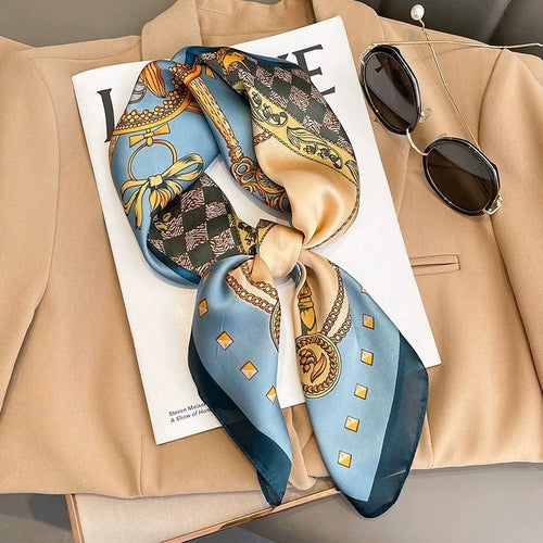 Chain Pattern Silk Square Scarf – 70cm Luxury Kerchief