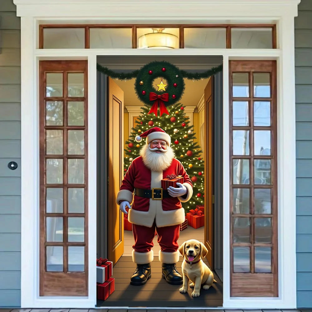Christmas Door Cover – Santa Claus Holiday Decoration 35x73in
