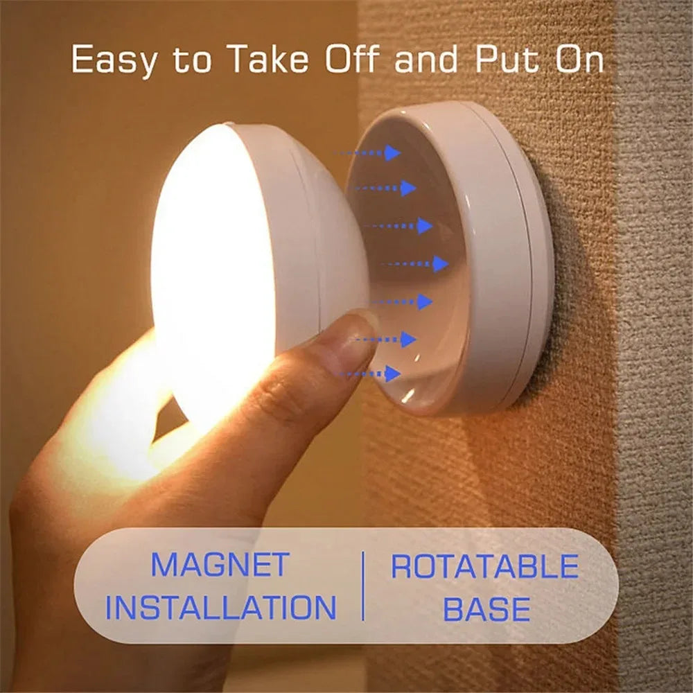 Motion Sensor Round LED Night Light – USB Rechargeable, Energy Saving