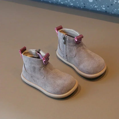 Kids Suede Ankle Boots – Anti-Slip Zip-Up for Boys & Girls