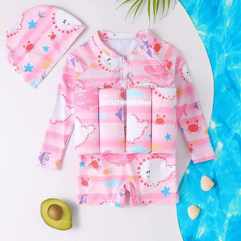 Kids Cartoon Buoyancy One Piece Swimsuit