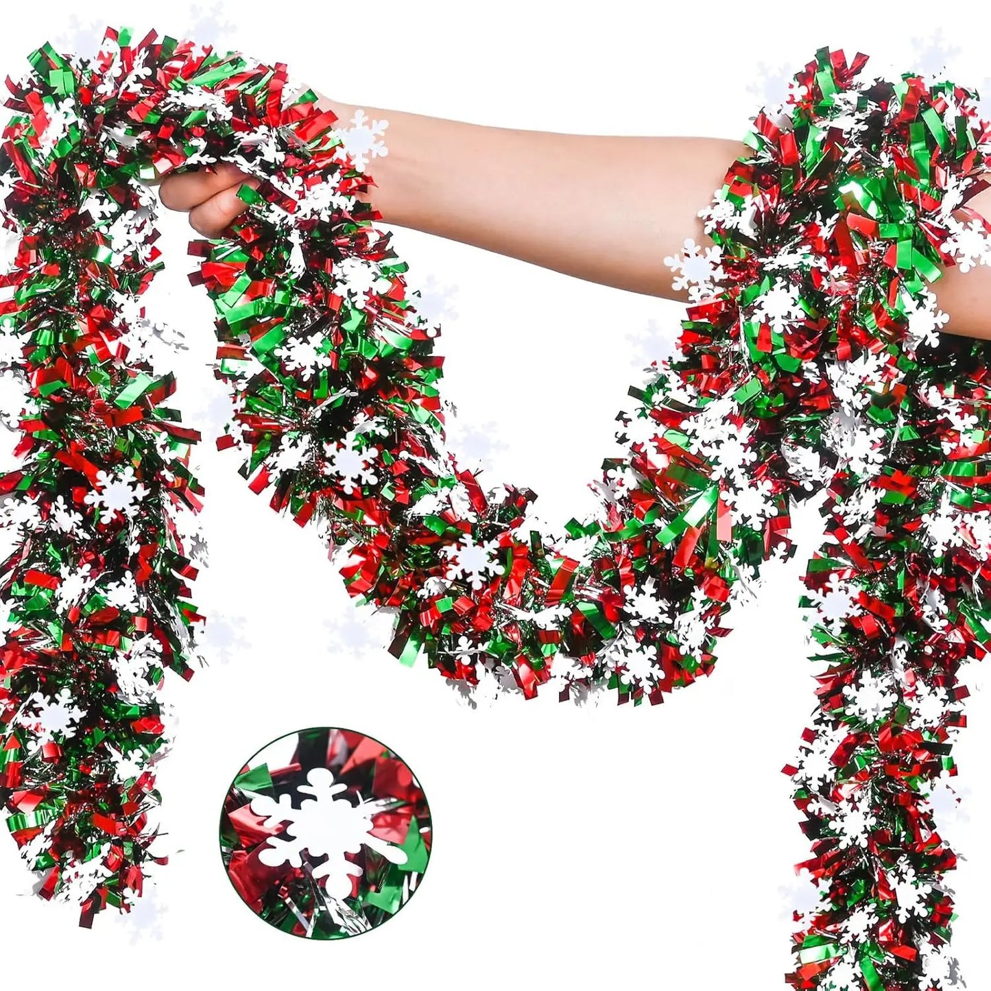 Christmas Tinsel Garland with Snowflakes & Tree Cutouts – 2M