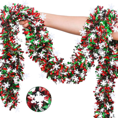 Christmas Tinsel Garland with Snowflakes & Tree Cutouts – 2M