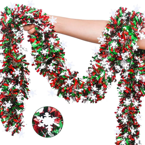 Christmas Tinsel Garland with Snowflakes & Tree Cutouts – 2M