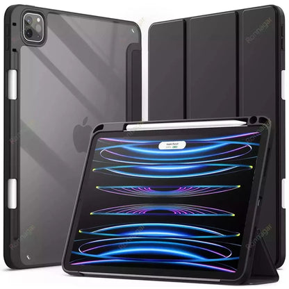 iPad Smart Case with Pencil Holder - Clear Back Trifold Cover