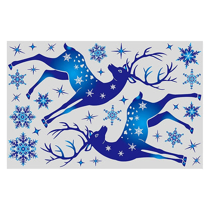 Christmas Window Clings – Blue Reindeer & Snowflake Stickers