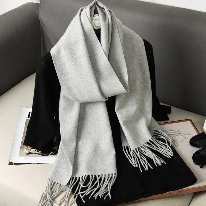 Women's Solid Cashmere Winter Scarf with Tassels – Warm Shawl Pashmina
