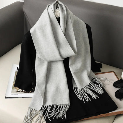 Women's Solid Cashmere Winter Scarf with Tassels – Warm Shawl Pashmina