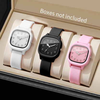 Women's Silicone Band Quartz Watch Set – Casual Style