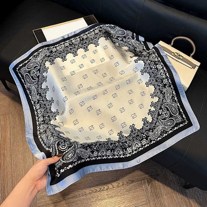 Faux Silk Square Scarf – Elegant Printed Shawl for Women