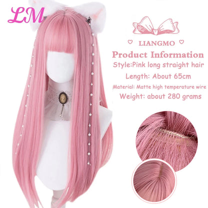Cosplay Synthetic Wig with Bangs – Long Straight 24 Inch, Heat Resistant