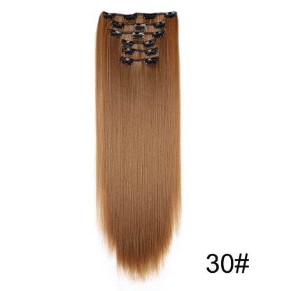 Clip-In Hair Extensions 6-Piece Set – Long Straight Synthetic Hair