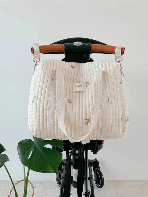 Quilted Embroidery Diaper Bag – Stylish Mummy Shoulder Tote