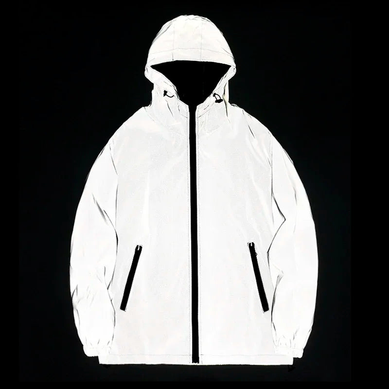 Reflective Hooded Jacket – Unisex Windproof Zip-Up Coat