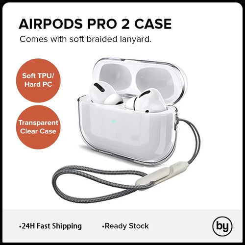 Clear AirPods Pro 2 Case Transparent Soft TPU Cover with Wrist Strap