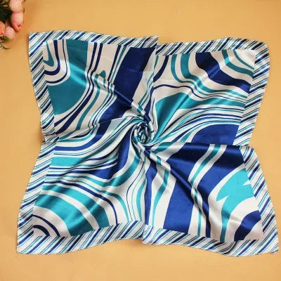 Women's Printed Square Head Scarf – 50x50cm Silk-Feel Kerchief